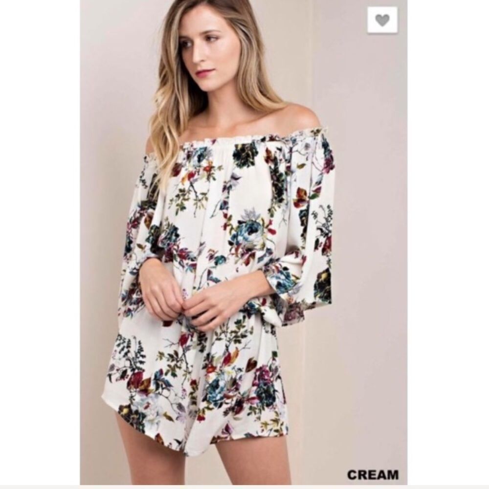 Cream Floral Off the Shoulder Romper